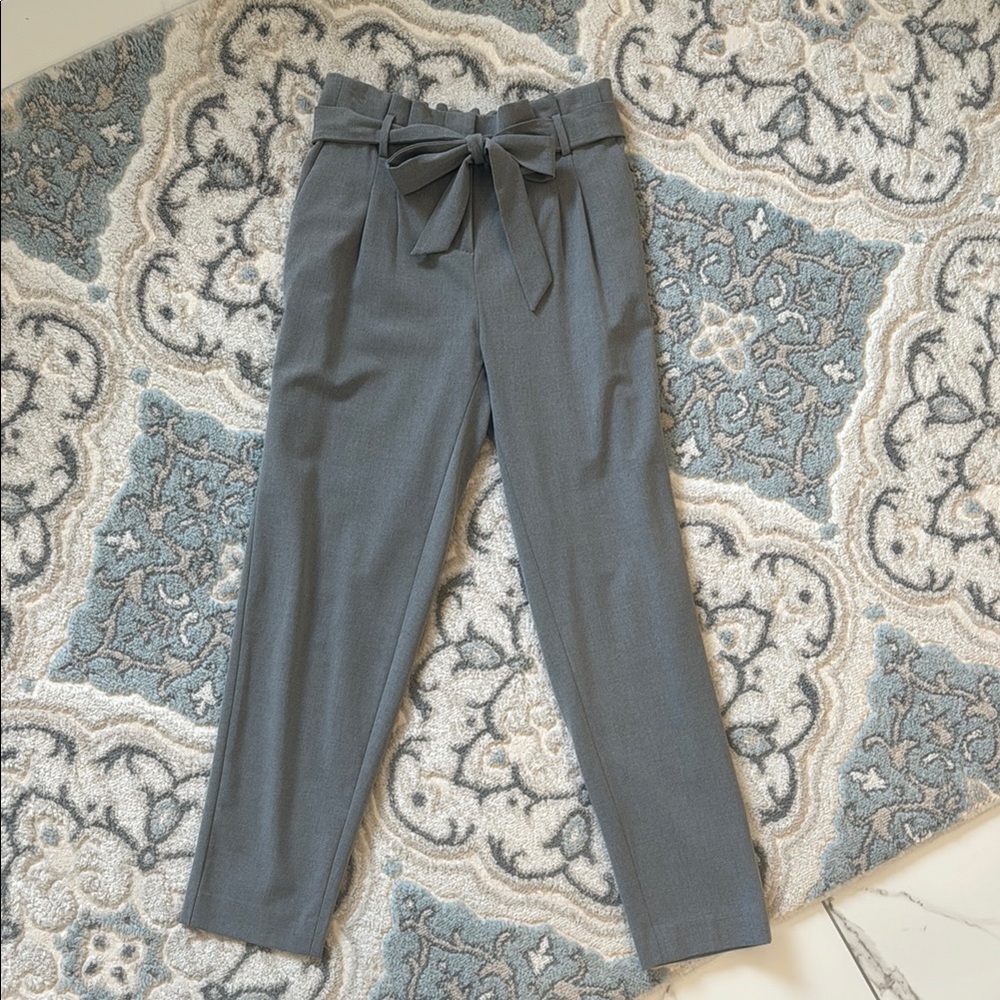 Gray High-Waisted Tie-Belt Pants